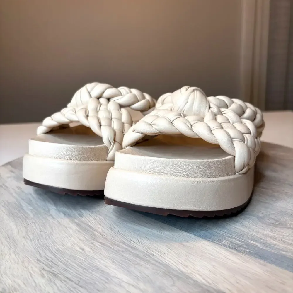 Alexandre Birman Cream Braided Leather Platform Sandals EU 39 US 9 Chunky